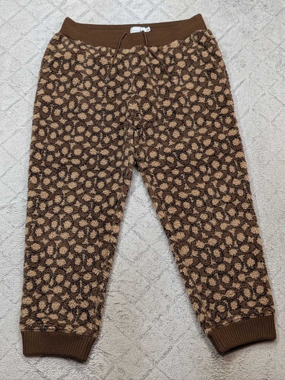 Coach Joggers Adult XXL Brown Beige Sherpa Fleece All Over Logo Unisex